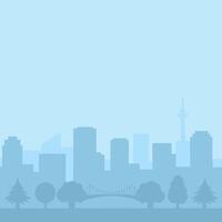Serene Cityscape Skyline at Dawn with Bridge and Tower vector