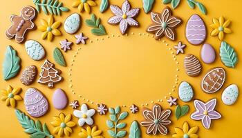 An Easter floral setting complemented by a selection of beautifully glazed gingerbread cookies. photo