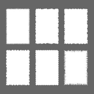 Collection of Six Blank White Frames with Varied Edges for Design and Decoration