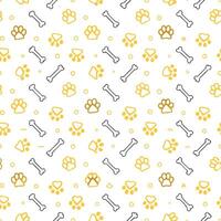 Adorable Seamless Pattern Featuring Golden Paw Prints and Bones on White Background Perfect for Pet Lovers vector
