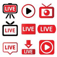 Collection of Red Live Stream Icons and Symbols for Broadcasting and Online vector