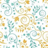Elegant Seamless Pattern with Teal and Gold Floral Swirls and Dots vector