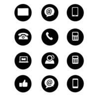 Collection of twelve simple black and white contact icons in circles vector