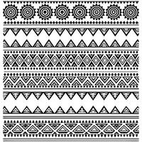 Collection of eight black and white tribal patterns with geometric shapes and symbols vector