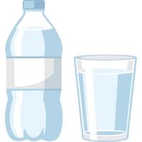 Refreshing Bottle of Water and a Glass of Water for Hydration and Thirst Quenching vector