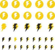 Collection of Yellow and Black Lightning Bolt Icons in Circle and Individual Designs vector