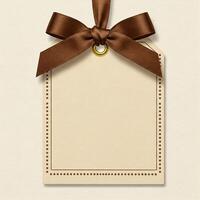 A brown ribbon and brown paper tag with a bow photo