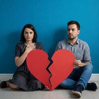 Couple holding broken heart photo