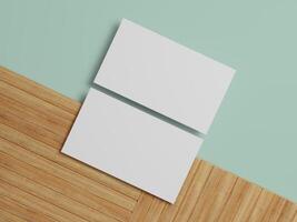 Elegant business card mockup arranged on a contrasting wooden background, suitable for modern branding concepts. photo