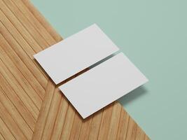 Clean business card mockup positioned on textured wood, great for visualizing branding and identity projects. photo
