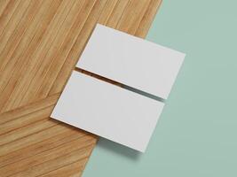 Stylish business card layout on a wooden surface, emphasizing creativity and professionalism for design showcases. photo