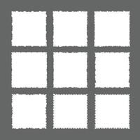 Collection of Nine White Square Frames with Ragged and Scalloped Edges for Design Elements vector