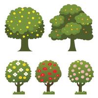 Collection of Colorful Spring Trees with Blossoms and Fruits vector