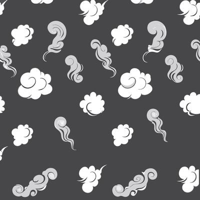 Elegant Seamless Pattern of White and Gray Clouds and Smoke on Dark Gray Background
