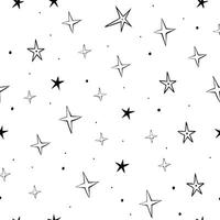Seamless pattern with hand drawn black stars on white background simple celestial design for textile fabric wrapping paper vector