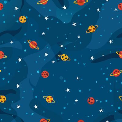 Colorful Planets and Stars Outer Space Seamless Pattern Design for Kids