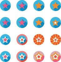 Collection of Colorful Star Icons in Circles with Long Shadows Design Elements for Web and App User Interfaces vector