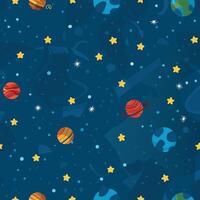 Colorful Space Seamless Pattern with Planets Stars and Nebulae Background vector