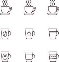 Collection of Nine Coffee Cup and Mug Icons with Different Designs and Styles vector
