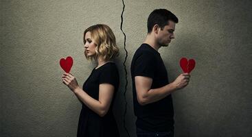 A man and woman holding up a heart photo
