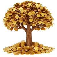 A gold tree with coins on top photo