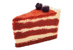Red velvet cake isolated on white background. slice of red velvet cake clipping path isolated object. left view red velvet cake clipart for isolated , clipping path , clipart element photo