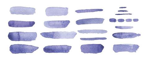 Watercolor strokes in various shades of violet demonstrating artistic techniques and textures vector