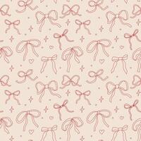 Repeating pattern of hand-drawn bows and stars on a light background for creative design use vector