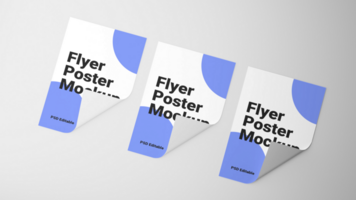 Three foldable paper flyers mockup on a white background psd
