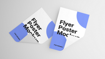 Two folded paper flyers mockup on a white surface psd