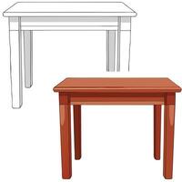 Simple Wooden Table Line Drawing and Colored Version vector