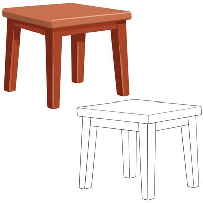 A Colored and Outlined of a Small Wooden Square Table or Stool