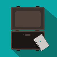Open Suitcase with a Spiral Notebook Inside on a Teal Background A Simple of Travel Packing and Organization vector