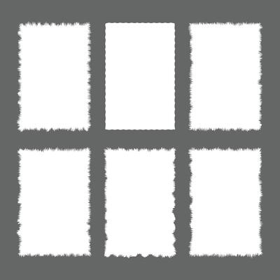 Collection of six unique white rectangular frames with a ragged edge design suitable for various design projects and presentations