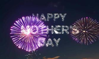 animated text happy mother day with a background of festive fireworks explosions, 4k resolution footage, . video