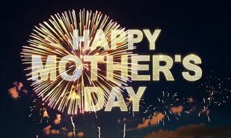 animated text happy mother day with a background of festive fireworks explosions, 4k resolution footage video
