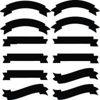 Collection of twelve black and white ribbon banners various shapes and sizes vector