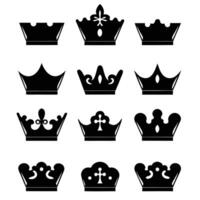 Twelve Different Black Silhouettes of Crowns with Various Designs and Styles vector