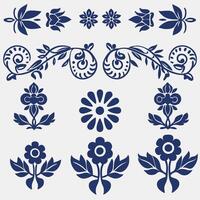Collection of Blue and White Floral and Ornamental Designs for Textile Prints and Patterns vector