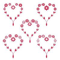 Collection of Four Red Floral Heart Designs with Simple Flower Patterns vector