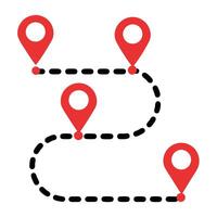 A map with pins and a red arrow pointing to a location vector