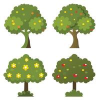 Collection of four diverse fruit trees with various fruits and flowers vector