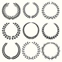 Collection of Nine Elegant Black Laurel Wreaths for Design Elements vector