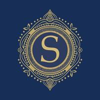 Elegant Gold Monogram Initial S Luxury Brand Logo Design with Ornate Frame and Mandala Pattern vector