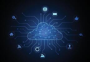 Cloud networking computing connection with internet icons concept circuit design. Digital data transform download and upload. Cloud technology network. illustration vector