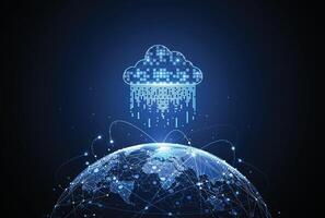 Global network connection with cloud. World map point and line composition concept of global business. Illustration vector