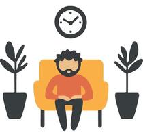 Cozy Reading Man on Sofa with Clock and Plants vector