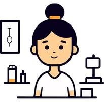 Smiling Woman at Desk with Creative Tools and Decor vector