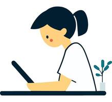 Modern Casual Girl Using Tablet in Relaxed Workspace vector