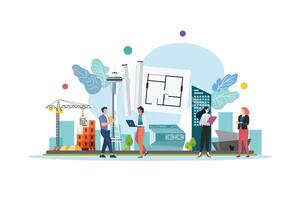 Architecture class with miniature people vector